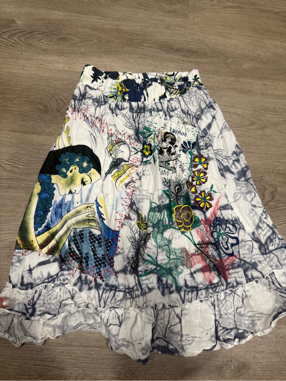 Boho Tie-Dye White Floral Patchwork Skirt vintage Y2K euro